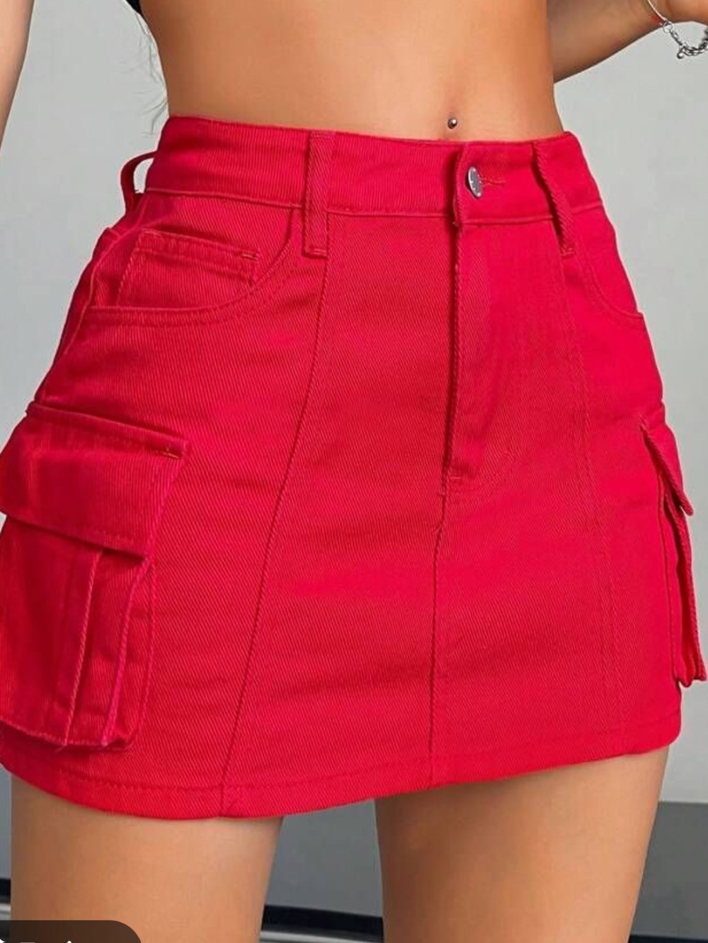 Vibrant Red Mini cargo skirt with A-Line Shape